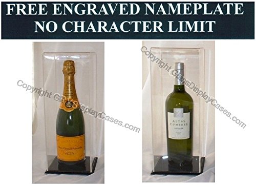 0685987717013 - WINE OR CHAMPAGNE LIQUOR BOTTLE BEVERAGE ACRYLIC DISPLAY CASE WITH BLACK BASE - FREE NO LIMIT ENGRAVING