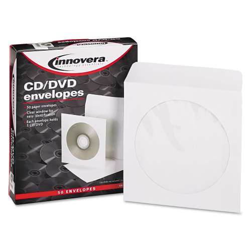 0686024394037 - INNOVERA CD/DVD ENVELOPES WITH CLEAR WINDOW, WHITE, 50/PACK