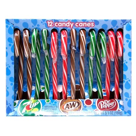 0686063496563 - DR. PEPPER, 7 UP, AND A&W FLAVORED CHRISTMAS CANDY CANE, PACK OF 12, 5.3 OZ