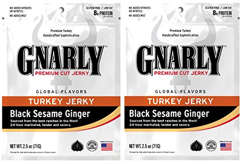 0686162155651 - GNARLY JERKY PREMIUM CUT TURKEY JERKY, BLACK SESAME GINGER, 2.5 OZ BAG, 2 PACK