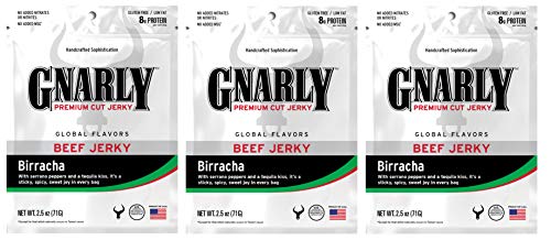 0686162155798 - GNARLY JERKY PREMIUM CUT BEEF JERKY, BIRRACHA, 2.5 OZ BAG, 3 PACK