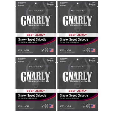 0686162155965 - GNARLY JERKY PREMIUM CUT BEEF JERKY, SMOKY SWEET CHIPOTLE, 2.5 OZ BAG, 4 PACK