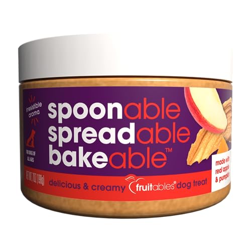0686960001969 - FRUITABLES SPREADS – SPREADABLE DOG TREAT – BAKEABLE DOG TREAT – REAL APPLE & PUMPKIN – HUMAN-GRADE 100% NATURAL INGREDIENTS – GREAT FOR ALL DOGS – 7 OUNCES