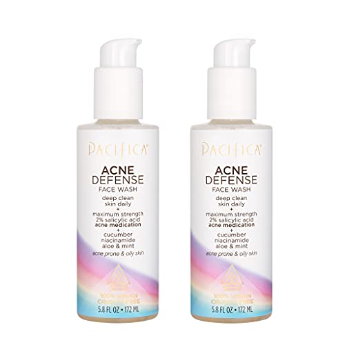 0687735130808 - PACIFICA BEAUTY ACNE DEFENSE FACE CLEANSER | 2 PACK | SALICYLIC ACID, CUCUMBER, & ALOE DAILY FACIAL WASH | FOR OILY AND ACNE PRONE SKIN | 100% VEGAN & CRUELTY-FREE | SULFATE + PARABEN FREE