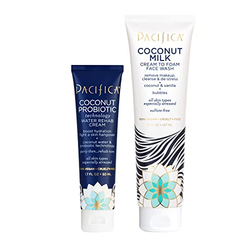 0687735150028 - PACIFICA BEAUTY | COCONUT MILK CREAM TO FOAM FACE WASH + COCONUT WATER REHAB FACE CREAM | DAILY FACE CLEANSER + MOISTURIZER | GENTLE AND HYDRATING | FOR DRY AND STRESSED SKIN | VEGAN AND CRUELTY FREE