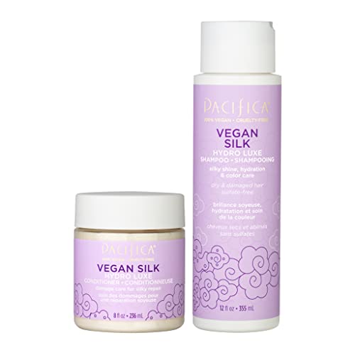 0687735150141 - PACIFICA BEAUTY | VEGAN SILK SHAMPOO + CONDITIONER SET |VANILLA, ALMOND OIL, SHEA BUTTER, VITAMIN B | FOR DRY AND DAMAGED HAIR | HYDRATION, SHINE, SILKY SMOOTH | CLEAN HAIR CARE | VEGAN + CRUELTY FREE