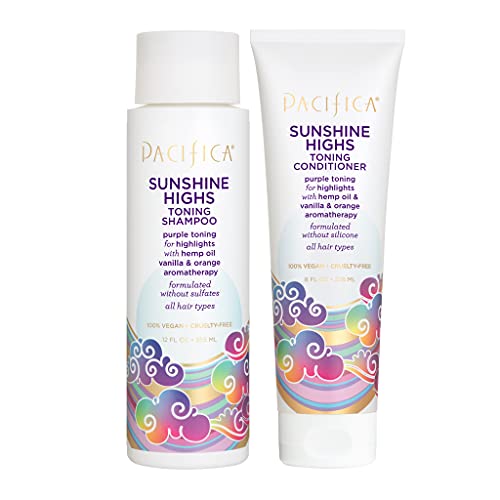 0687735150158 - PACIFICA BEAUTY | SUNSHINE HIGHS PURPLE SHAMPOO AND PURPLE CONDITIONER | FOR NEUTRALIZING YELLOW TONES | TONE BLONDE & SILVER HAIR | FOR COLOR TREATED HAIR | 100% VEGAN AND CRUELTY FREE