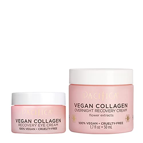 0687735150233 - PACIFICA BEAUTY | VEGAN COLLAGEN OVERNIGHT RECOVERY FACE CREAM + UNDEREYE RECOVERY EYE CREAM SET | HYLAURONIC ACID, CAFFEINE, VITAMIN E, VITAMIN C | HYDRATING & MOISTURIZING | FOR AGING AND DRY SKIN