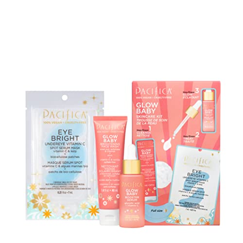 0687735306067 - PACIFICA BEAUTY | GLOW BABY VITAMIN C TRIAL + VALUE KIT | 3-PIECE SKIN CARE GIFT SET | TRAVEL FRIENDLY | BRIGHTENING FACE SERUM, FACE WASH/CLEANSER, UNDER EYE PATCHES | GLYCOLIC ACID, AHA | VEGAN