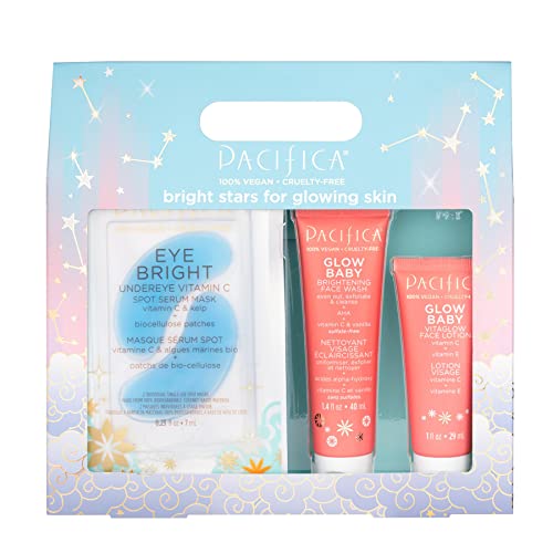 0687735501080 - PACIFICA BEAUTY BRIGHT STARS FOR GLOWING SKIN, VITAMIN C TRIAL SKIN CARE KIT, EYE MASK, CLEANSER, FACE WASH, DAILY MOISTURIZER, CLEANSE + EXFOLIATE, FOR ALL SKIN TYPES, TRAVEL SIZE, VEGAN