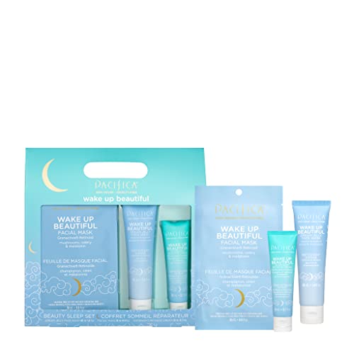 0687735501288 - PACIFICA BEAUTY | WAKE UP BEAUTIFUL BEAUTY SLEEP SET | TRIAL + VALUE KIT | 3-PIECE SKIN CARE GIFT SET | TRAVEL FRIENDLY | FACE WASH/CLEANSER, OVERNIGHT RETINOID MOISTURIZER, FACE SHEET MASK | VEGAN