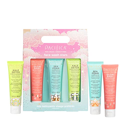 0687735501295 - PACIFICA BEAUTY FACE WASH TRIAL SET, TRAVEL SIZE TOILETRIES, SEA FOAM, GLOW BABY, KALE DETOX CLEANSER, HOLIDAY GIFT SET, SKINCARE STOCKING STUFFER, COCONUT AND VITAMIN C, VEGAN, 3 COUNT