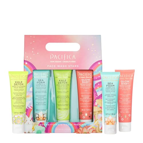 0687735501363 - PACIFICA BEAUTY, FACE WASH TRIAL SET, TRAVEL SIZE TOILETRIES, SEA FOAM, GLOW BABY, KALE DETOX CLEANSER, HOLIDAY GIFT SET, SKINCARE STOCKING STUFFER, COCONUT AND VITAMIN C, VEGAN, 3 COUNT