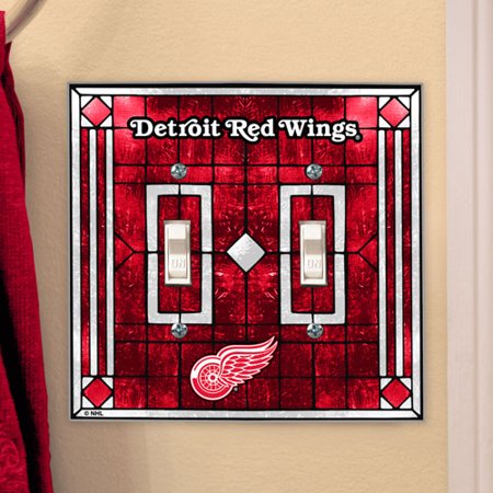 0687746567389 - MEMORY COMPANY DETROIT RED WINGS ART GLASS DOUBLE LIGHT SWITCH COVER