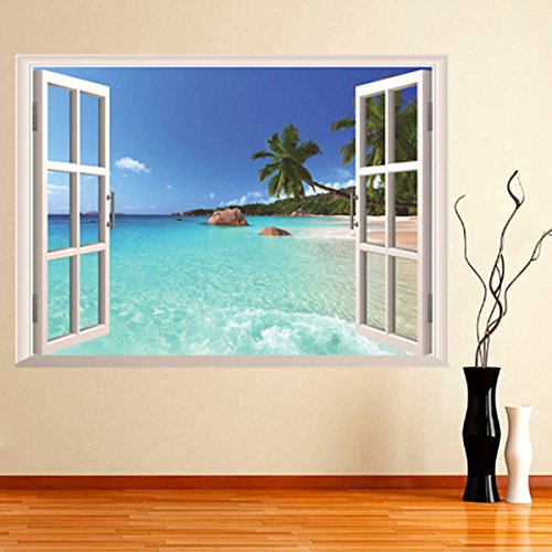 6878217637487 - 3D HAWAII HOLIDAY SEAVIEW BEACH WINDOW VIEW DECAL WALL STICKER