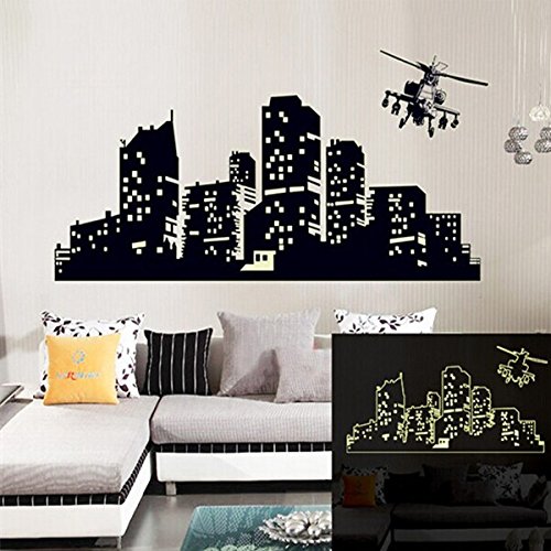 6878217638774 - FLUORESCENT GLOW HELICOPTER CITY BUILDING LUMINOUS WALL STICKER