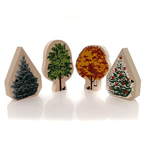 0687847765646 - CATS MEOW VILLAGE TREE ACCESSORY SET OF 4 WOOD WINTER SPRING SUMMER FALL TREE