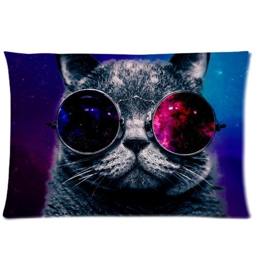 0688027719350 - WARM COLOR SUNGLASSES CAT PILLOW COVER CASE ZIPPERED PILLOW COVER SOFT RECTANGLE PILLOW COVER CASE 20INCHX 30INCH INCH (TWIN SIDES)