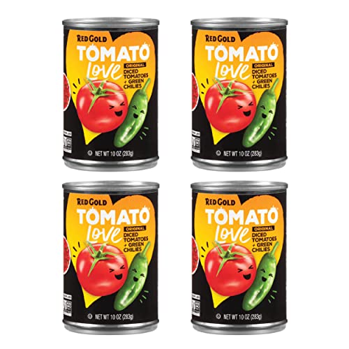 0688099530020 - RED GOLD TOMATO LOVE ORIGINAL DICED TOMATOES WITH GREEN CHILIES, VINE-RIPENED TOMATOES, KOSHER AND GLUTEN FREE, 10 OUNCE CAN, 4-PACK