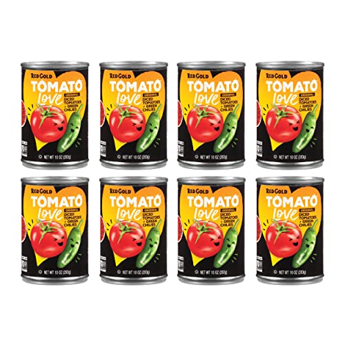 0688099530204 - RED GOLD TOMATO LOVE ORIGINAL DICED TOMATOES WITH GREEN CHILIES, VINE-RIPENED TOMATOES, KOSHER AND GLUTEN FREE, 10 OUNCE CAN, 8-PACK