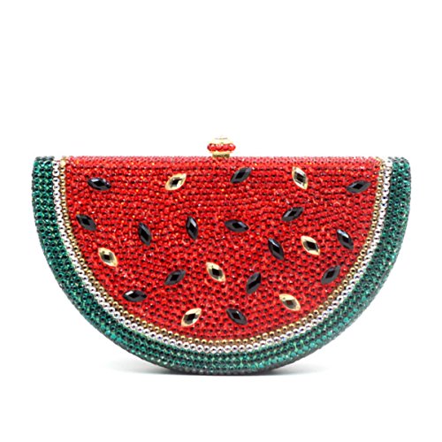 6881214052689 - CLUTCH PURSES FOR WOMEN LUXURY RHINESTONE WATERMELON CRYSTAL EVENING CLUTCH BAGS VINTAGE PARTY (RED)