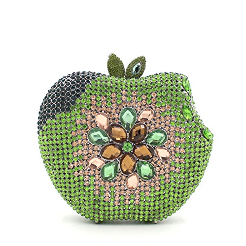 6881214052771 - CLUTCH PURSES GREEN APPLE FOR WOMEN LUXURY RHINESTONE CRYSTAL EVENING CLUTCH BAGS VINTAGE PARTY (GREEN)