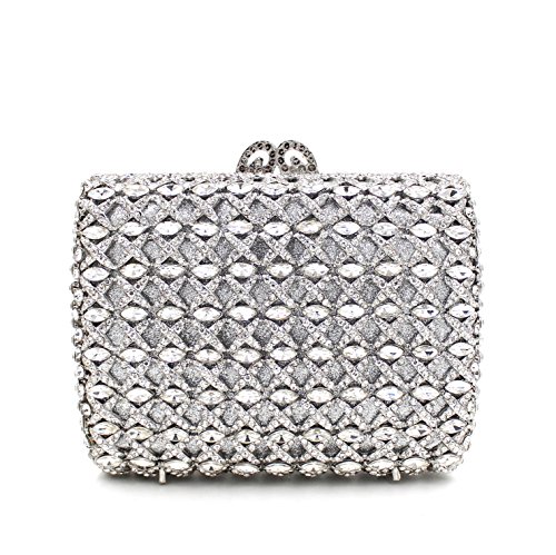 6881214100625 - CLUTCH PURSES SQUARE FOR ELEGANT WOMEN LUXURY RHINESTONE CRYSTAL EVENING CLUTCH BAGS VINTAGE PARTY (SLIVER)
