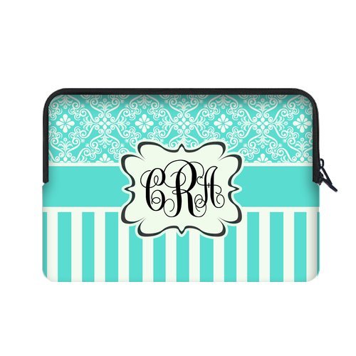 0688315384482 - CUSTOM SLEEVE FOR MACBOOK AIR 13(TWIN SIDES) BLUE CLASSIC MONOGRAMMED RETO FLOWERS