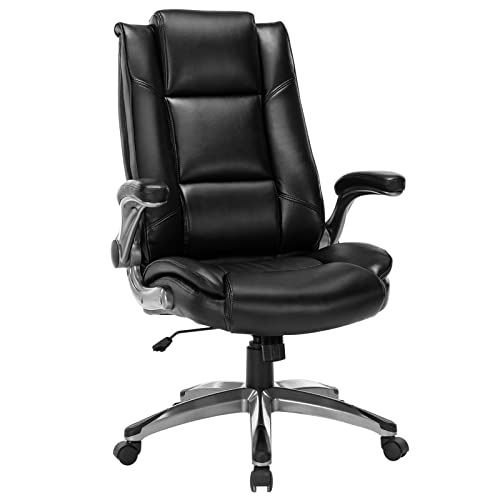 0688529192392 - COLAMY OFFICE CHAIR SWIVEL HIGH-BACK EXECUTIVE COMPUTER DESK CHAIR, FAUX LEATHER FLIP-UP ARM ADJUSTABLE SEAT HEIGHT THICK LUMBAR SUPPORT ERGONOMIC DESIGN