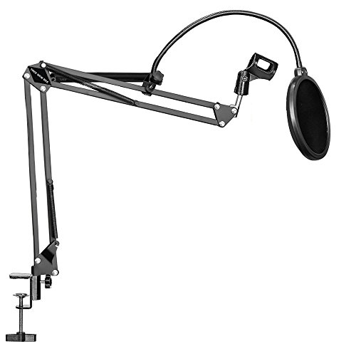 0688713037058 - TREE NEW BEE TNB-ARM01 2016 PRO COMPLETE SET MICROPHONE SUSPENSION BOOM SCISSOR ARM STAND WITH MIC ROUND SHAPE WIND POP FILTER MASK SHIELD BLACK (TNB-ARM01)