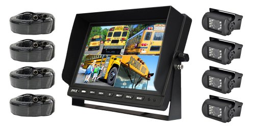0068888750509 - PYLE PLCMTR104 WEATHERPROOF REARVIEW BACKUP CAMERA SYSTEM WITH 10.1’’ LCD COLOR MONITOR, BUILT-IN QUAD CONTROL BOX SCREEN, IR NIGHT VISION CAMERAS, DUAL DC 12/24V FOR BUS, TRUCK, TRAILER, VAN