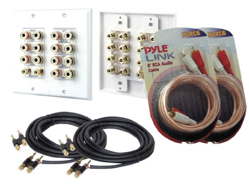 0068888910637 - PYLE GREAT AUDIO/VIDEO/RCA/INSTALLATION PACKAGE -- PHIW71 7.1 HOME THEATER 14 POST BINDING/BANANA PLUG WITH DUAL RCA SUBWOOFER POSTS WALL PLATE (WHITE) + PAIR OF PPBB30 30FT. SPEAKER PLUG - BANANA TO BANANA + PAIR OF PLRC6 6FT. STEREO RCA CABLE.