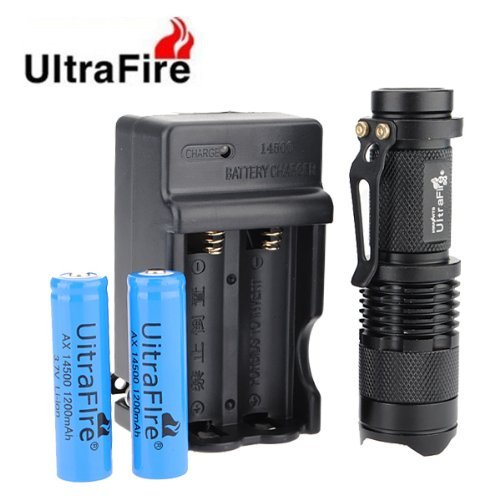 6889284004140 - ULTRAFIRE® MINI CREE Q5 3-MODE LED FLASHLIGHT TORCH ADJUSTABLE FOCUS ZOOM LIGHT (WITH 14500 BATTERIES AND CHARGER)