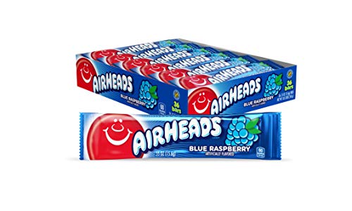 0689139174662 - AIRHEADS CANDY, INDIVIDUALLY WRAPPED FULL SIZE BARS, BLUE RASPBERRY, BULK TAFFY, NON MELTING, PARTY, 0.55 OZ (PACK OF 36)