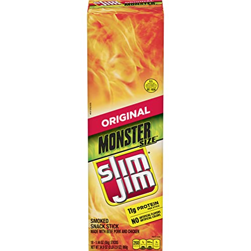 0689139217789 - SLIM JIM MONSTER SMOKED MEAT STICKS, ORIGINAL FLAVOR, 1.94 OZ. 18-COUNT