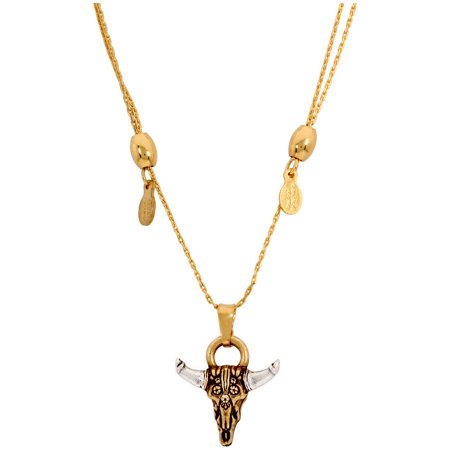 0689177511726 - ALEX AND ANI SPIRITED SKULL PENDANT TWO TONE ONE SIZE NECKLACE A17ENSPSRG