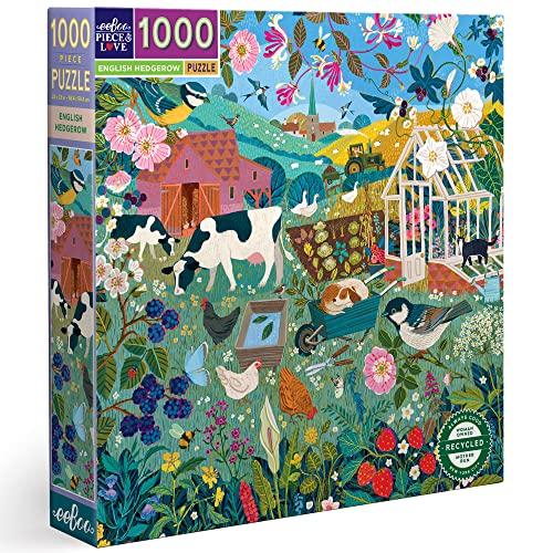 0689196514111 - EEBOO PIECE AND LOVE ENGLISH HEDGEROW 1000 PIECE SQUARE ADULT JIGSAW PUZZLE, 23 X 23 WHEN COMPLETED, 14 YEARS AND UP.