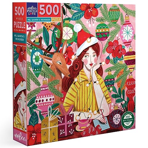 0689196515323 - EEBOO PIECE & LOVE: MS. SANTAS REINDEER - 500 PIECE PUZZLE - ADULT SQUARE JIGSAW, 23X23, GLOSSY PIECES, CHRISTMAS HOLIDAY THEMED