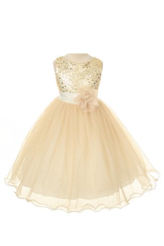 0689214995274 - SEQUIN BODICE TULLE SPECIAL OCCASION HOLIDAY FLOWER GIRL DRESS - GOLD 4