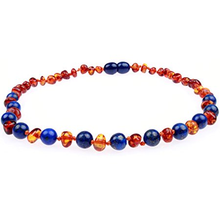 0689407353157 - AMBER & LAPIS LAZULI TEETHING NECKLACE FOR BABIES - LAB-TESTED - COMES WITH SILICONE TEETHING NECKLACE - 12.5 INCHES