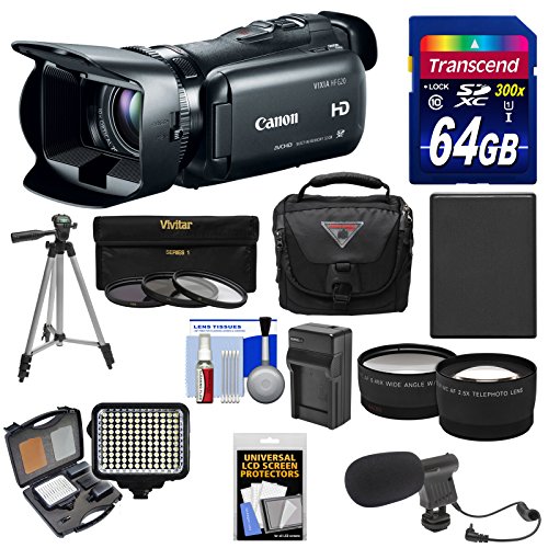 0689466803297 - CANON VIXIA HF G20 32GB FLASH MEMORY 1080P HD DIGITAL VIDEO CAMCORDER WITH 64GB CARD + CASE + VIDEO LIGHT + MIC + BATTERY & CHARGER + TRIPOD + LENSES KIT