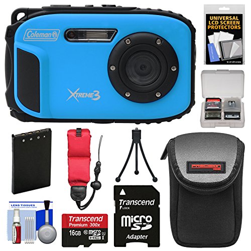 0689466805048 - COLEMAN XTREME3 C9WP SHOCK & WATERPROOF 1080P HD DIGITAL CAMERA (BLUE) WITH 16GB CARD + BATTERY + CASE + TRIPOD + FLOAT STRAP + KIT