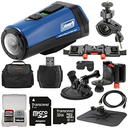 0689466805529 - COLEMAN AKTIVSPORT CX9WP GPS HD VIDEO ACTION CAMERA CAMCORDER (BLUE) WITH 32GB CARD + CAR SUCTION CUP & DASHBOARD MOUNTS + CASE + HDMI CABLE + KIT