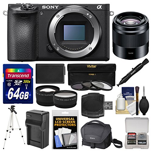 0689466864489 - SONY ALPHA A6500 4K WI-FI DIGITAL CAMERA BODY WITH 50MM F/1.8 LENS + 64GB CARD + CASE + BATTERY & CHARGER + TRIPOD + TELE/WIDE LENS KIT