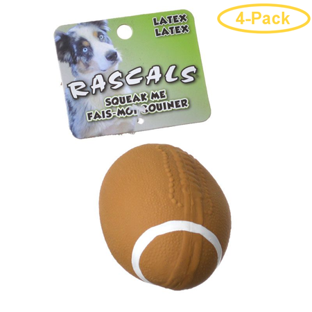 0689782281342 - RASCALS LATEX FOOTBALL DOG TOY - BROWN 4 LONG - PACK OF 4