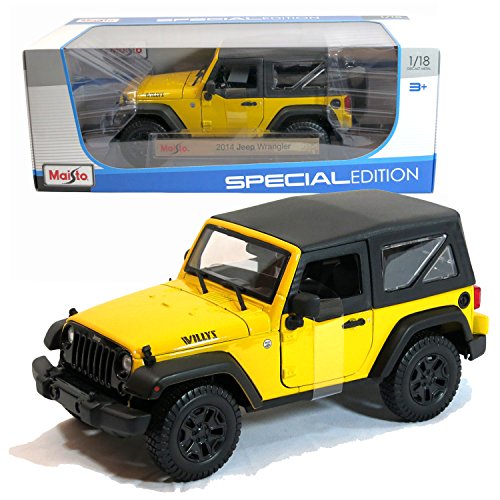 0068981075561 - MAISTO YEAR 2015 SPECIAL EDITION SERIES 1:18 SCALE DIE CAST CAR SET - YELLOW COLOR SPORTS UTILITY VEHICLE 2014 JEEP WRANGLER WILLYS (SUV DIMENSION: 8-1/2 X 4-1/2 X 4)