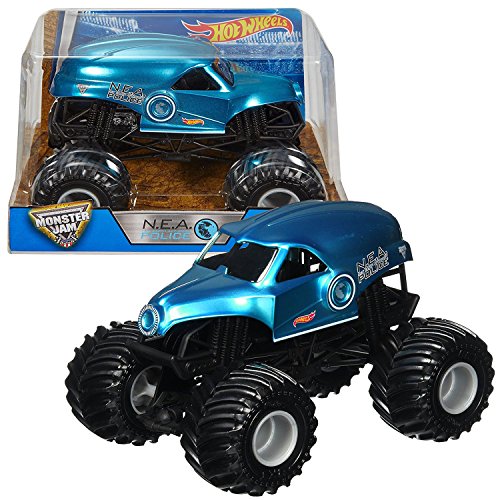 0068981094289 - HOT WHEELS YEAR 2016 MONSTER JAM 1:24 SCALE DIE CAST METAL BODY OFFICIAL TRUCK - BLUE NEA NEW EARTH AUTHORITY N.E.A. POLICE (DJW96) WITH MONSTER TIRES, WORKING SUSPENSION AND 4 WHEEL STEERING