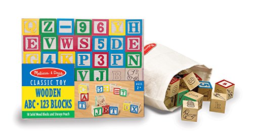 0689960028424 - MELISSA & DOUG DELUXE WOODEN ABC/123 BLOCKS SET WITH STORAGE POUCH (50 PCS; COLORS MAY VARY)