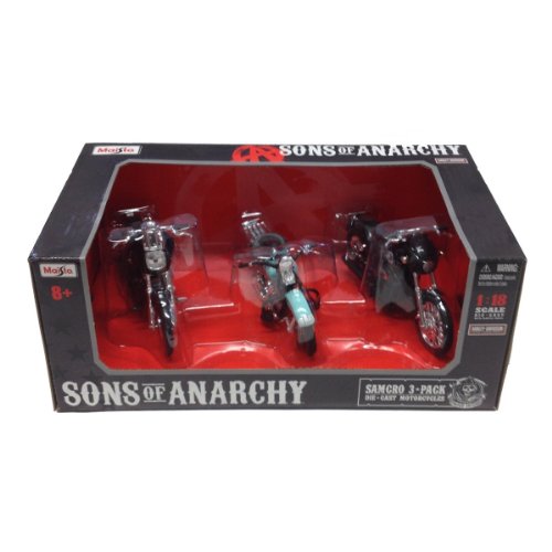 0689960057189 - MAISTO DIE CAST SONS OF ANARCHY HARLEY DAVIDSON MOTORCYCLE 3-PIECE SET (1:18 SCALE)
