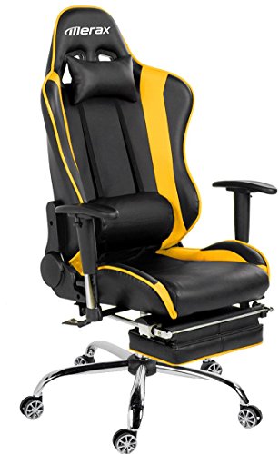 6902081000457 - MERAX ERGONOMIC OFFICE CHAIR BIG AND TALL EXECUTIVE CHAIR RACING OFFICE CHAIR, RECLINING CHAIR WITH FOOTREST （YELLOW）